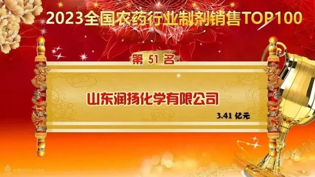 潤揚化學榮獲“2023全國農藥行業制劑銷售TOP100”第51名